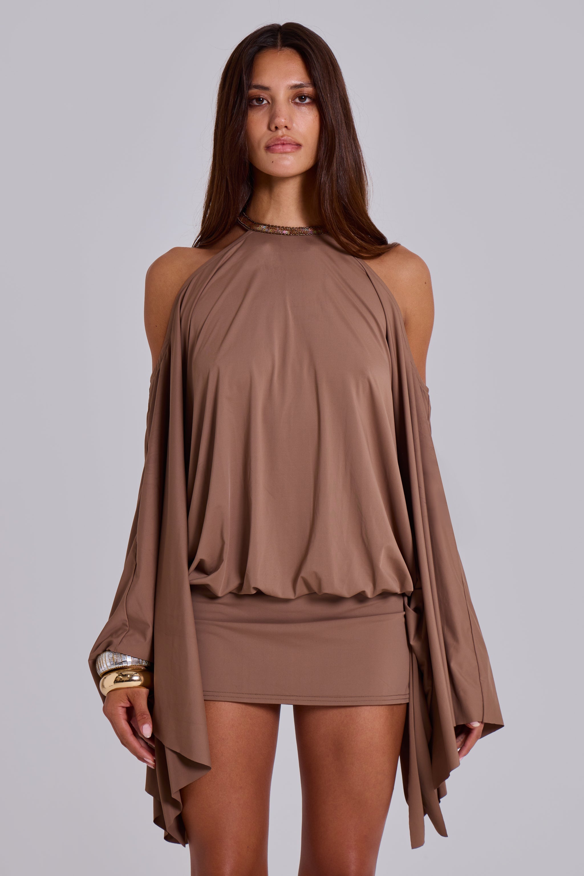Open Back Mini Dress with Gold Chain Detail – Luxe Party Dress