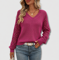 Women's V-Neck Open-Knit Sweater – Breathable Relaxed Layer