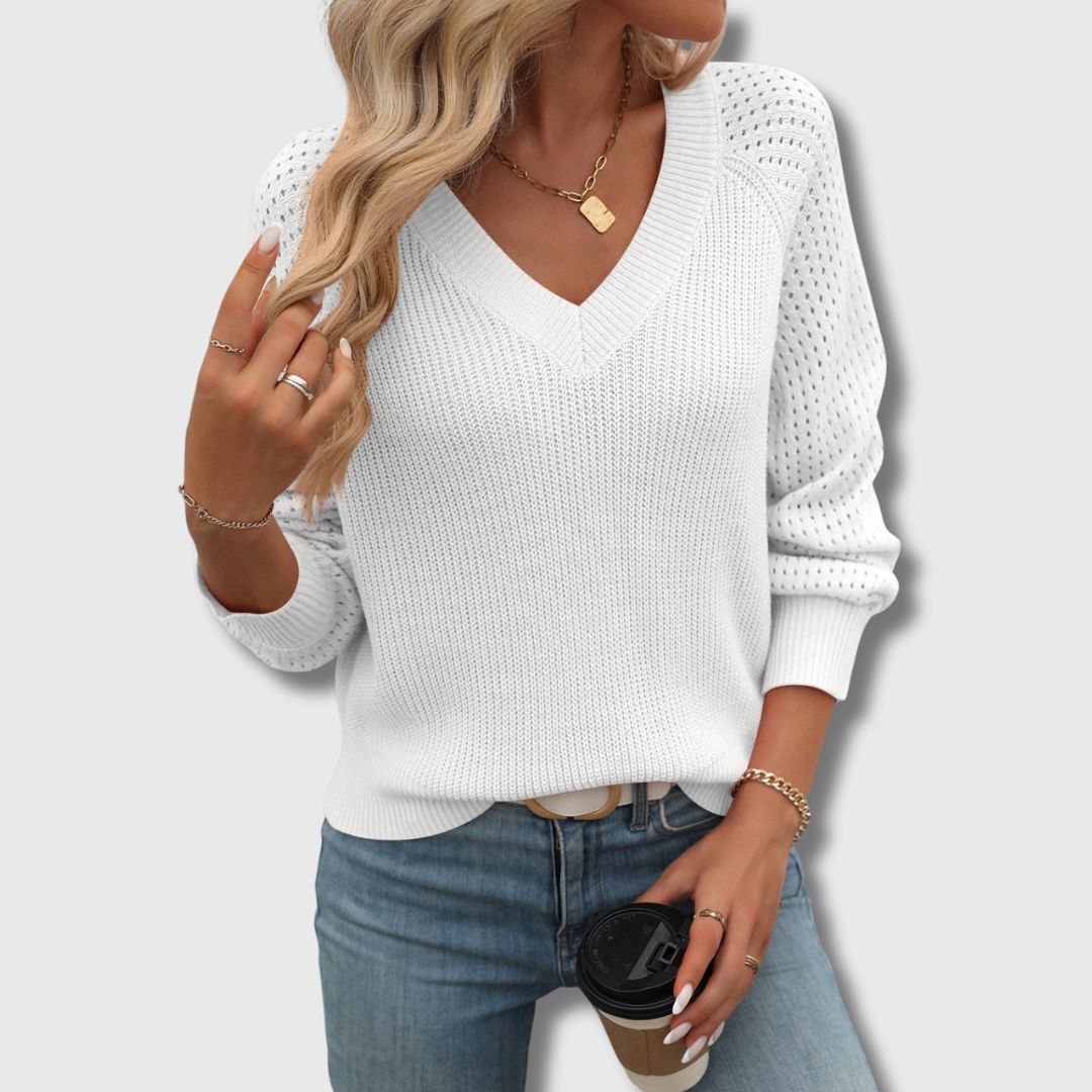 Women's V-Neck Open-Knit Sweater – Breathable Relaxed Layer