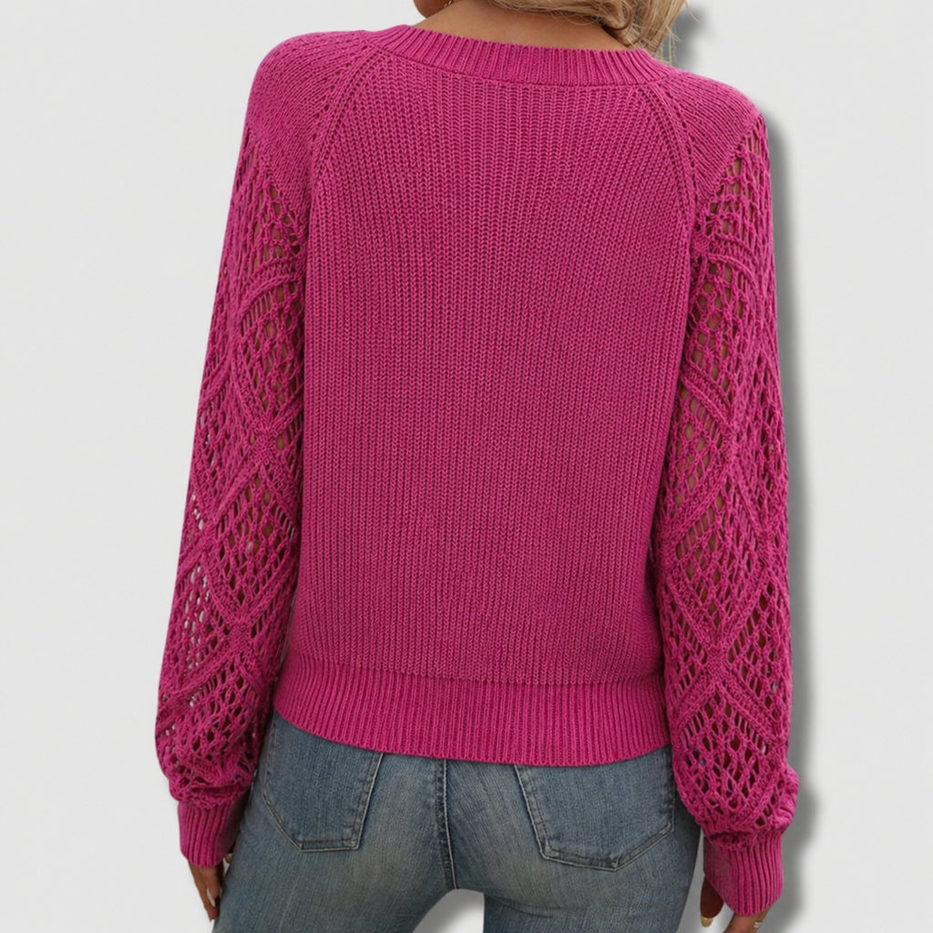 Women's V-Neck Open-Knit Sweater – Breathable Relaxed Layer