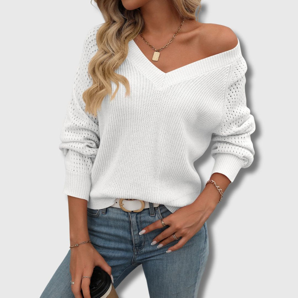 Women's V-Neck Open-Knit Sweater – Breathable Relaxed Layer