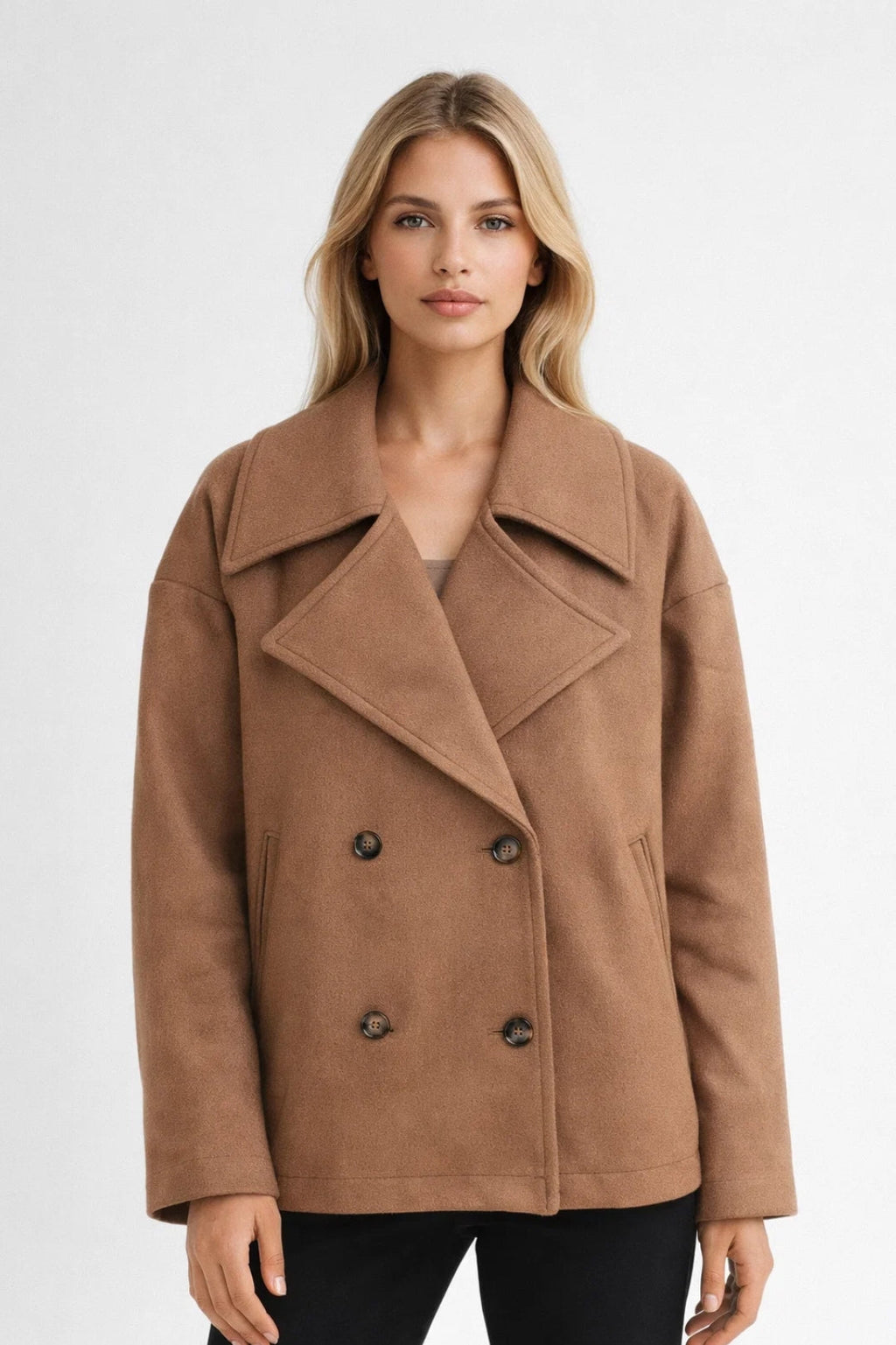 Cropped Wool-Blend Jacket with Double Buttons