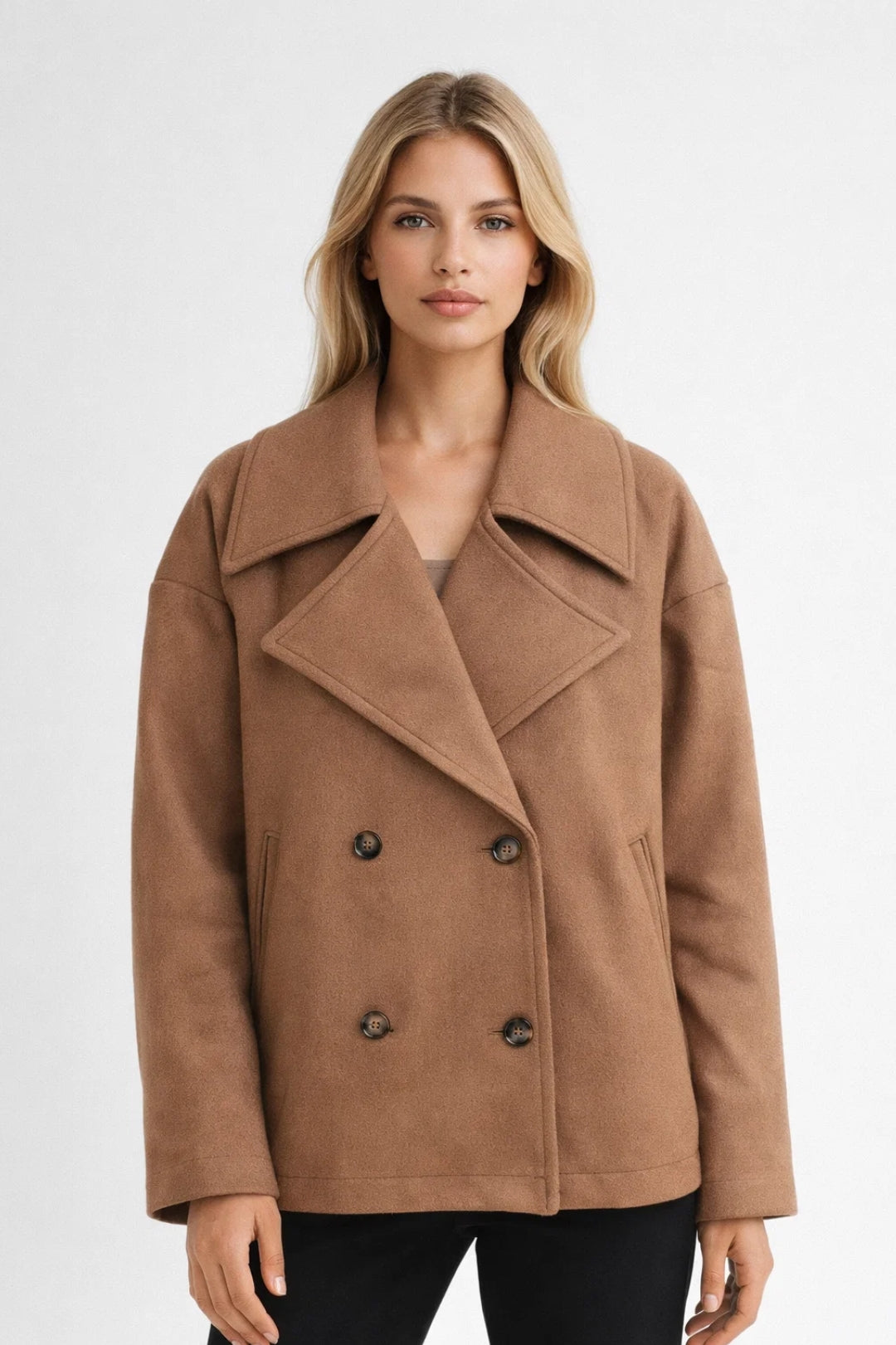 Cropped Wool-Blend Jacket with Double Buttons
