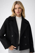 Cropped Wool-Blend Jacket with Double Buttons