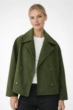 Cropped Wool-Blend Jacket with Double Buttons