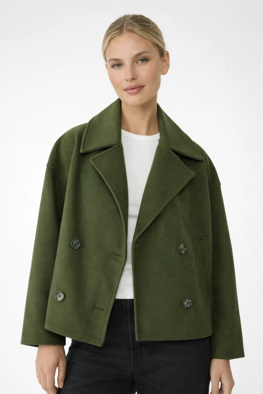 Cropped Wool-Blend Jacket with Double Buttons