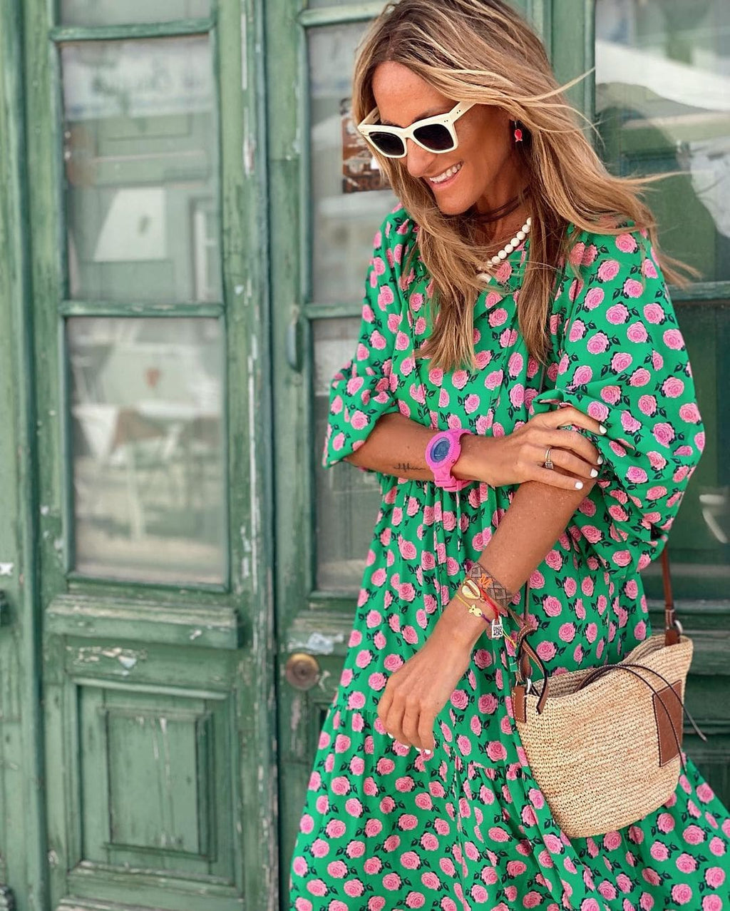 Spotted Print Tiered Boho Maxi Dress