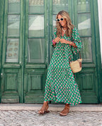 Spotted Print Tiered Boho Maxi Dress