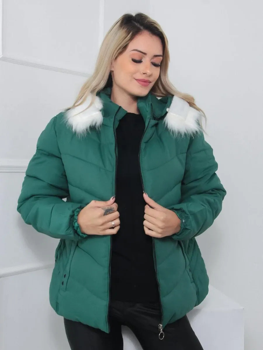 Padded Winter Coat with Faux Fur Hood – Sizes to 6XL