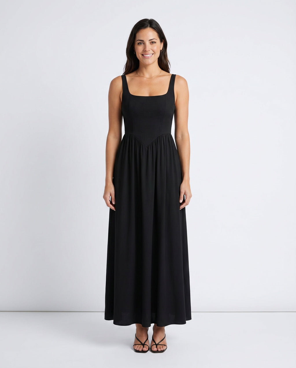 Basque Waist A-Line Maxi Dress