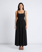 Basque Waist A-Line Maxi Dress