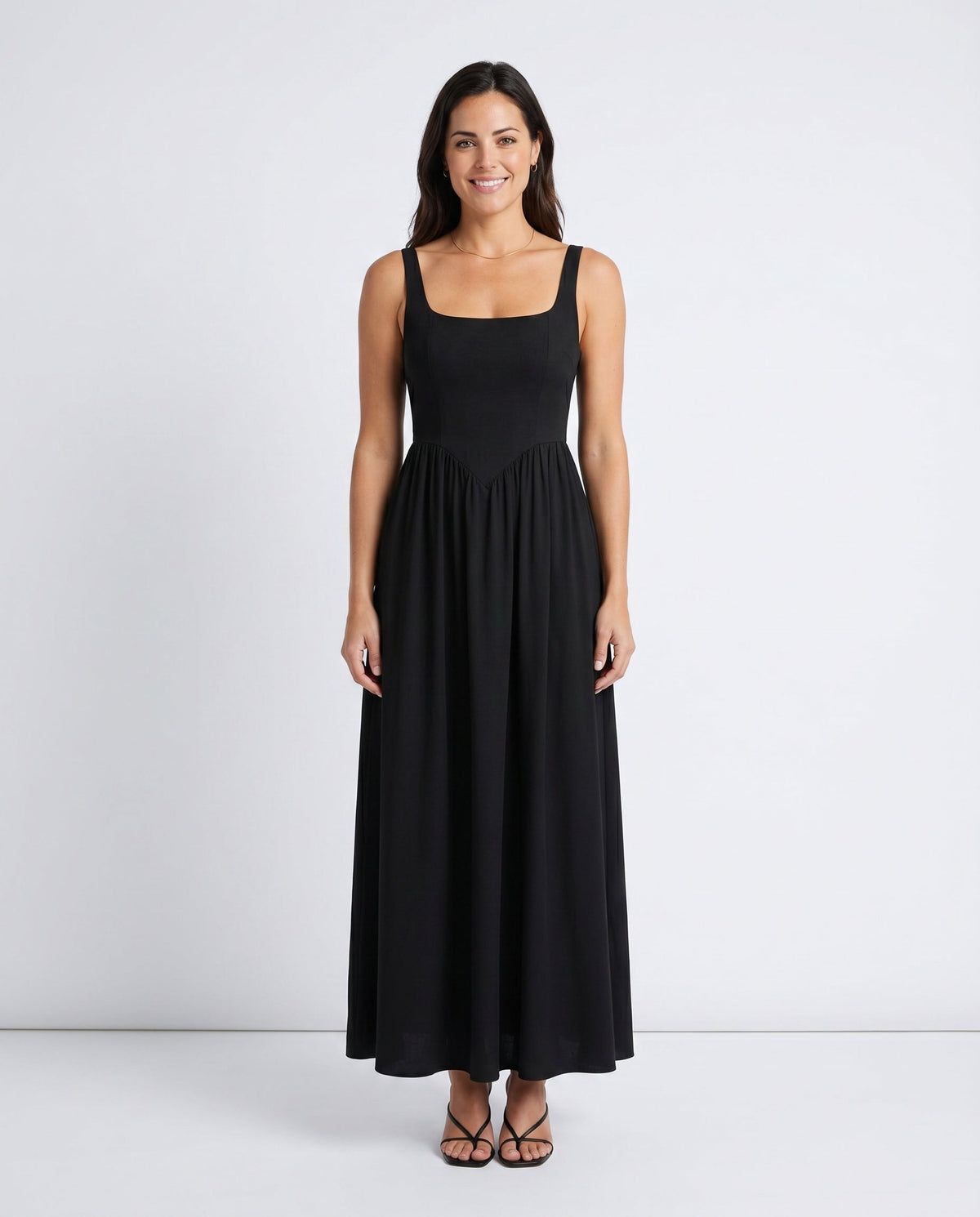 Basque Waist A-Line Maxi Dress