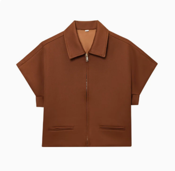 Cropped Zip Jacket with Lapel – Casual Chic Short Jacket