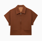 Cropped Zip Jacket with Lapel – Casual Chic Short Jacket