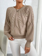 Cable Knit Jumper with Balloon Sleeves – Khaki