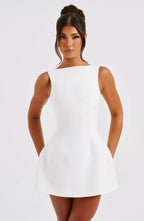 Boat Neck Fit and Flare Mini Dress - Sleeveless Party Dress | Meave & Ivy
