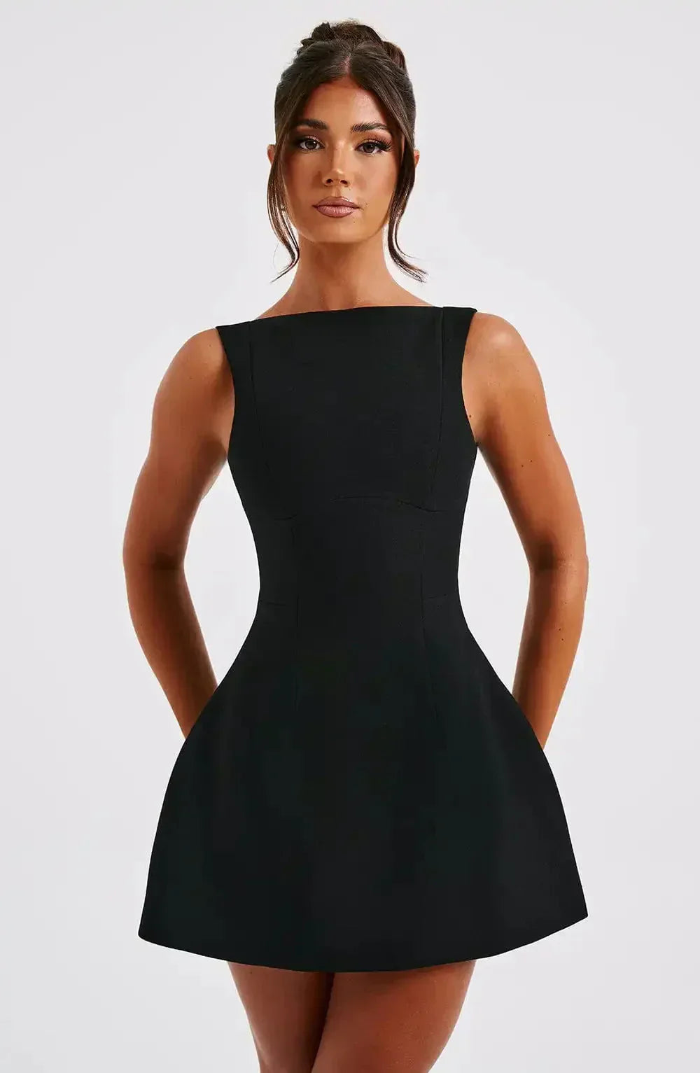 Boat Neck Fit and Flare Mini Dress - Sleeveless Party Dress | Meave & Ivy