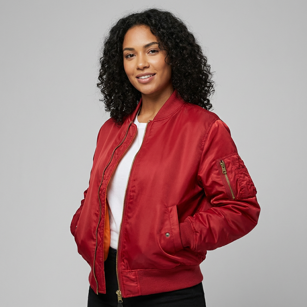 Satin Bomber Jacket – Women's Classic MA-1 Zip-Up Jacket with Utility Pocket