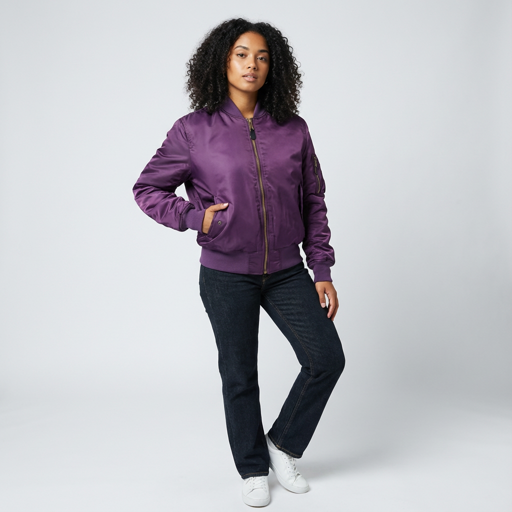 Satin Bomber Jacket – Women's Classic MA-1 Zip-Up Jacket with Utility Pocket