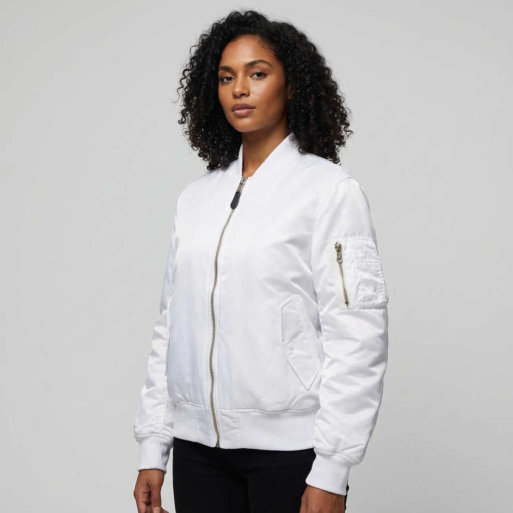 Satin Bomber Jacket – Women's Classic MA-1 Zip-Up Jacket with Utility Pocket