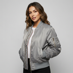 Satin Bomber Jacket – Women's Classic MA-1 Zip-Up Jacket with Utility Pocket