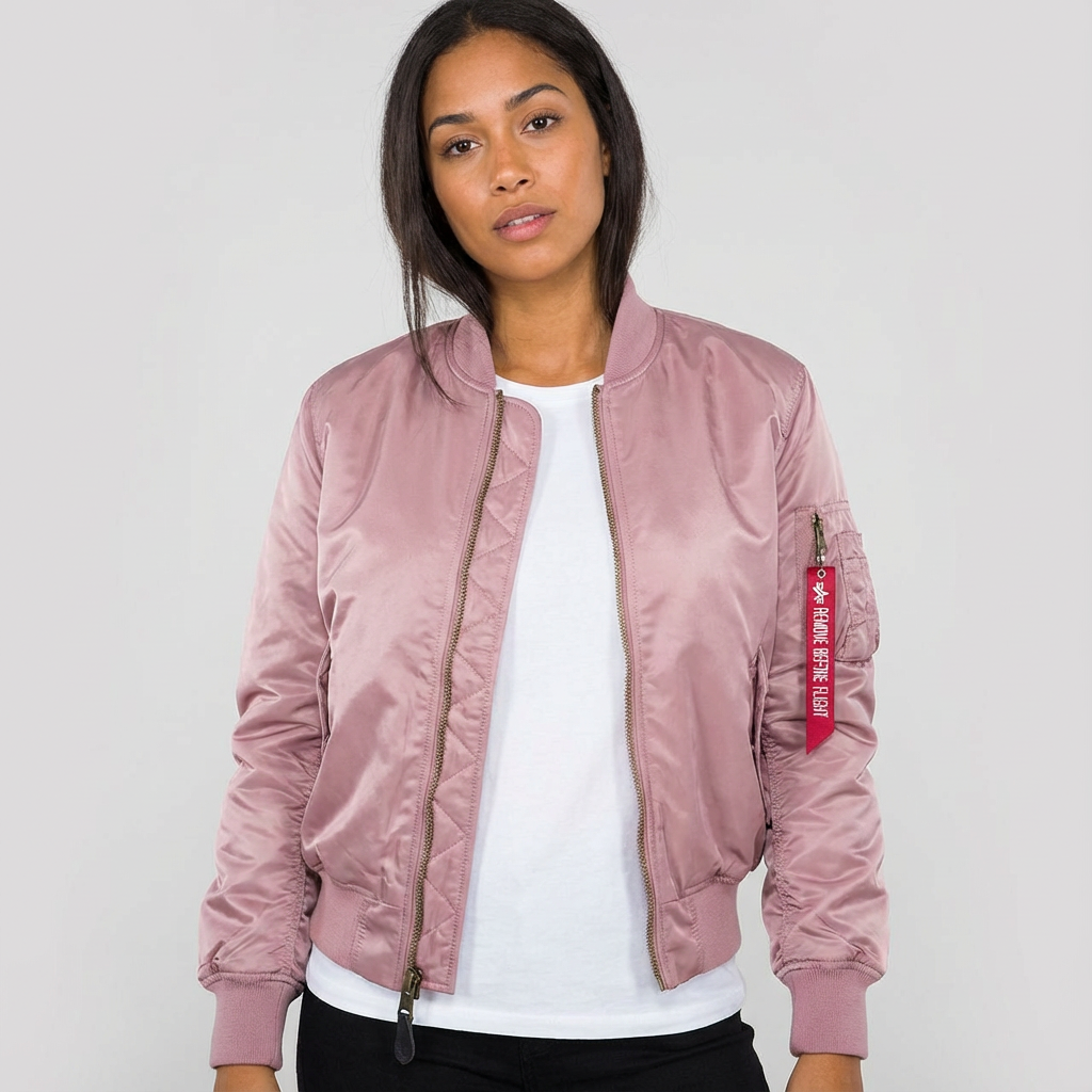 Satin Bomber Jacket – Women's Classic MA-1 Zip-Up Jacket with Utility Pocket