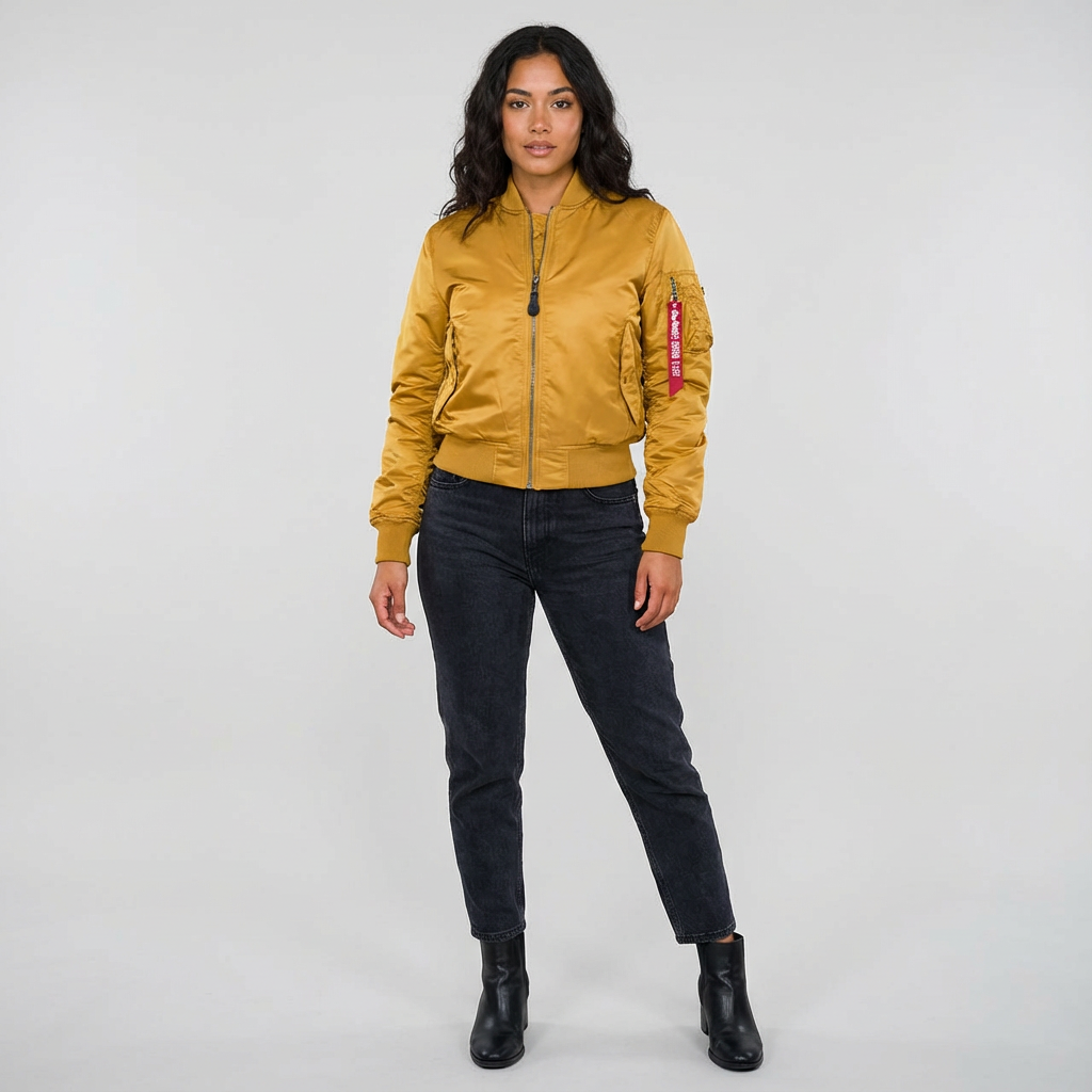 Satin Bomber Jacket – Women's Classic MA-1 Zip-Up Jacket with Utility Pocket