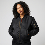 Satin Bomber Jacket – Women's Classic MA-1 Zip-Up Jacket with Utility Pocket