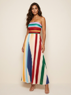 Rainbow Stripe Pleated Maxi Dress – Women's Strapless Summer Occasion Dress