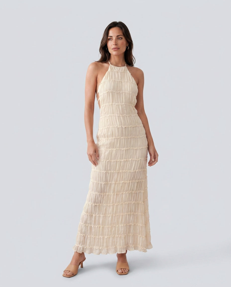 Pleated Halter Maxi Dress