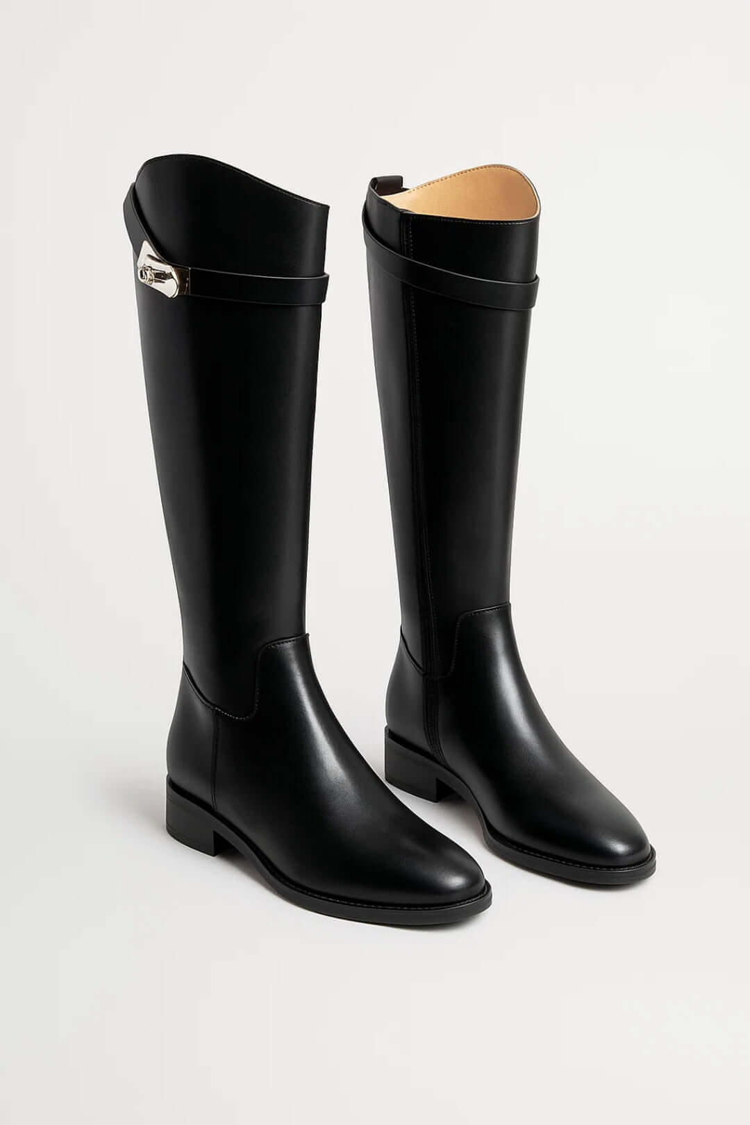 Sleek Knee-High Boots with Buckle Detail