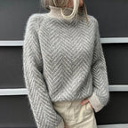 Women's Textured Herringbone Sweater with Ribbed Mock Neck