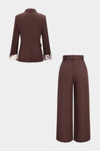 Women's Elegant Tailored Two-Button Blazer and Belted Palazzo Trouser Suit