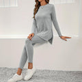 Women's Soft Ribbed Knit Two-Piece Lounge Set with Longline Split Hem Top