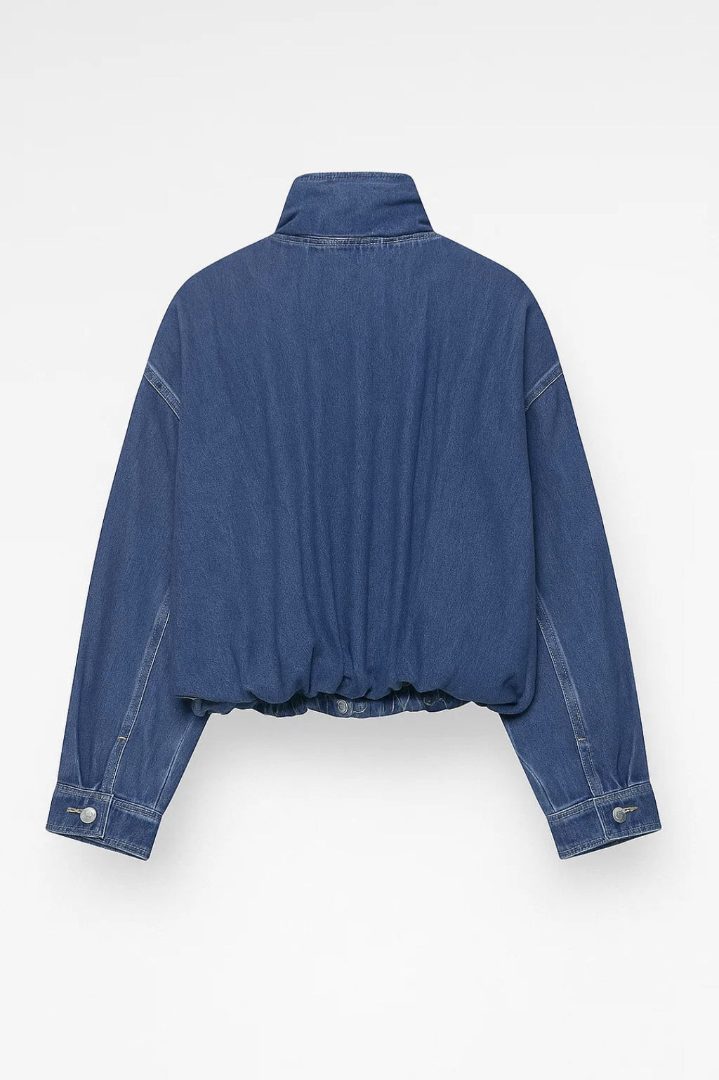 Women's Cropped Denim Zip-Up Jacket with High Stand Collar and Relaxed Fit