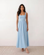 Basque Waist A-Line Maxi Dress