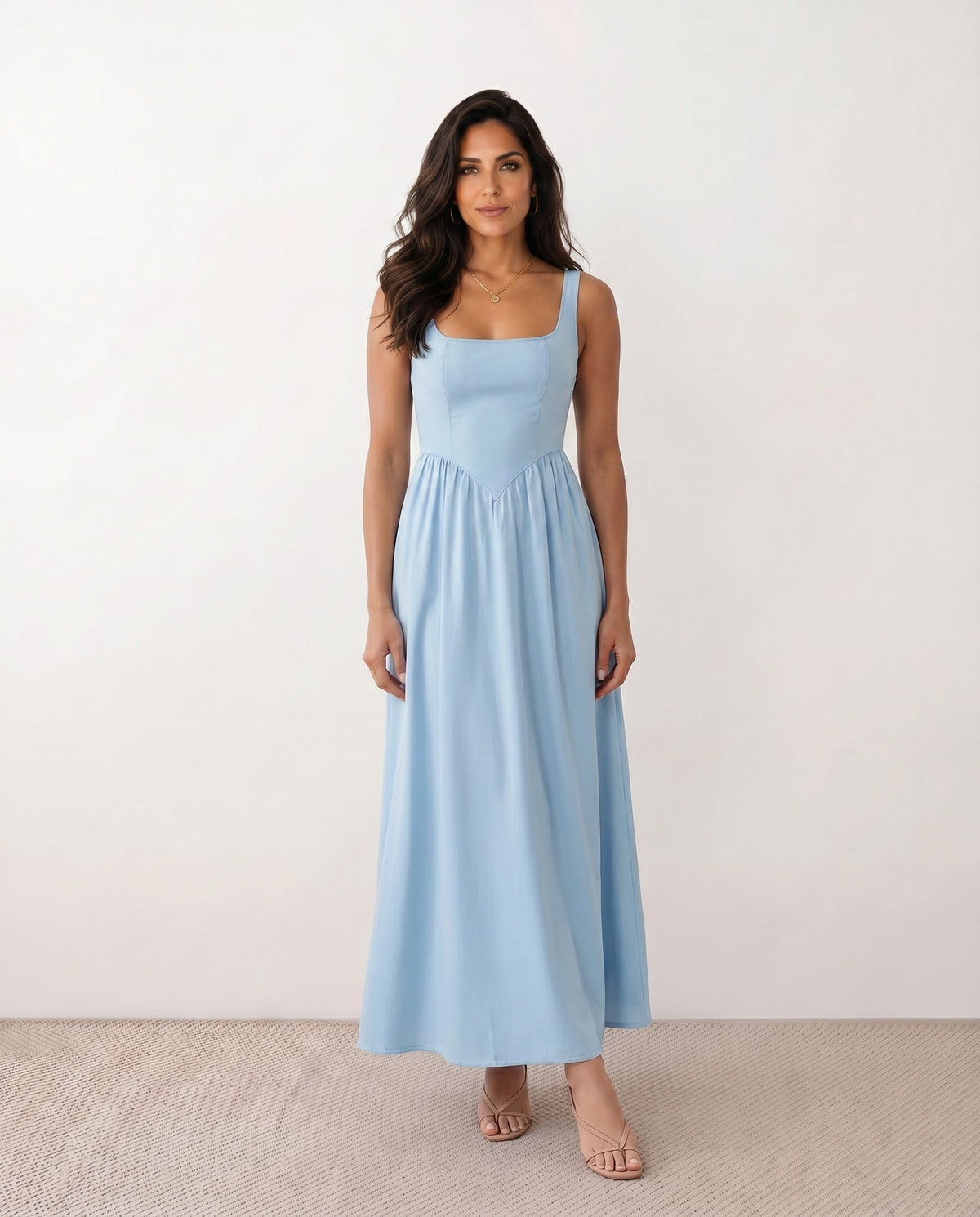 Basque Waist A-Line Maxi Dress