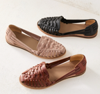 Women's Woven Leather-Look Flats with Cushioned Footbed