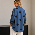 Women's Oversized Long Sleeve Denim Shirt with Printed Design and Chest