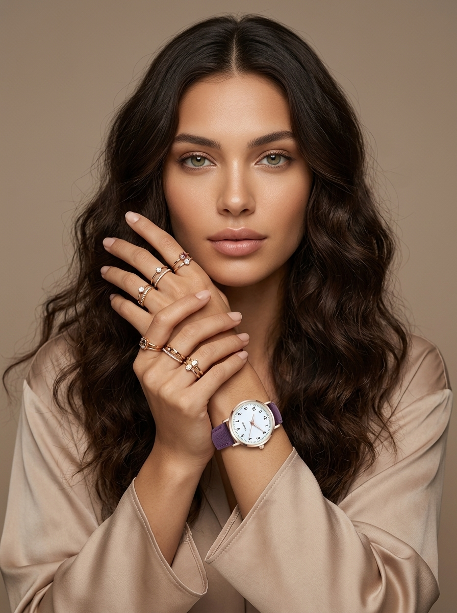 Rose Gold Watch with Suede-Look Strap – Women's Elegant Minimalist Watch