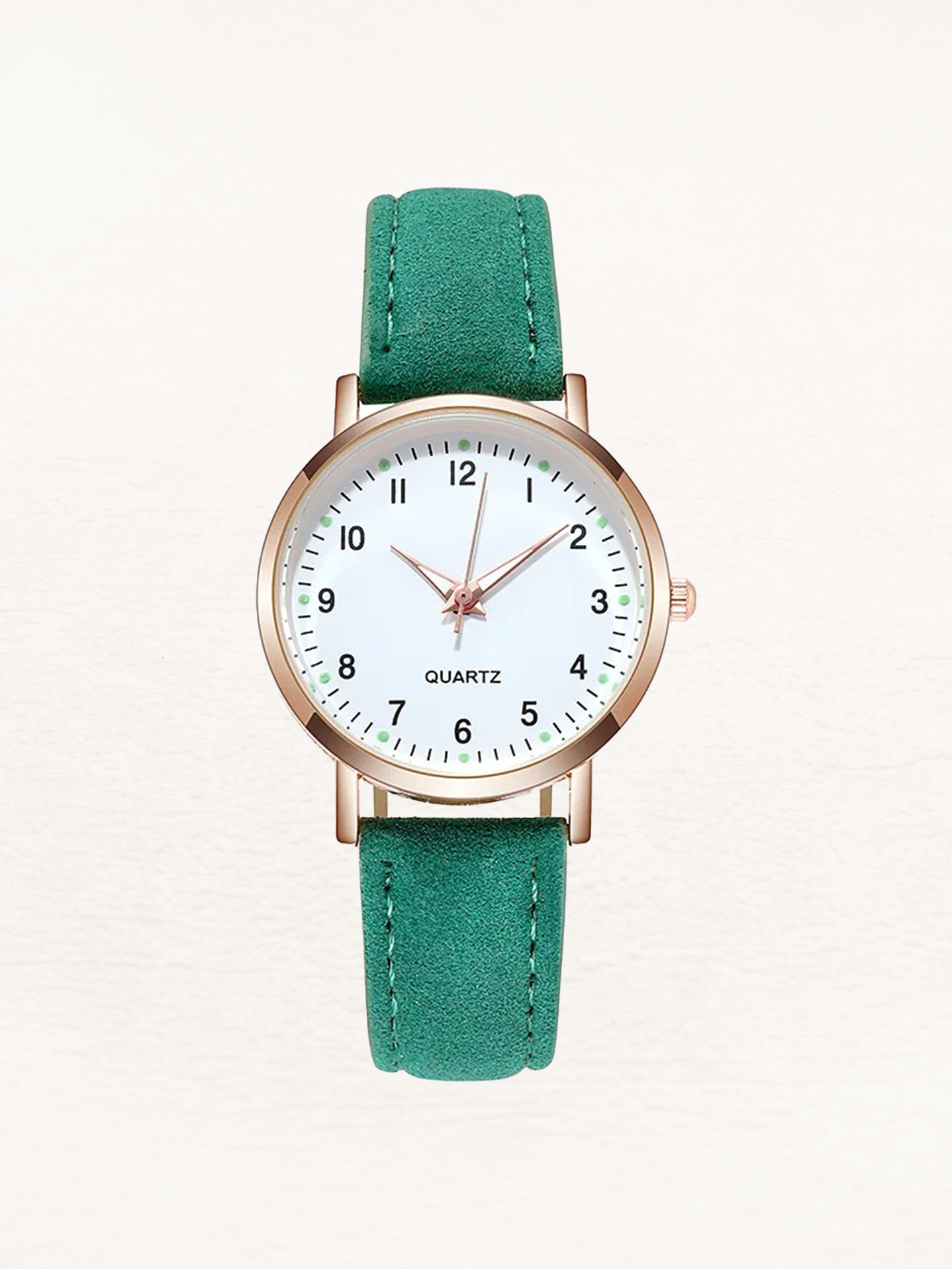 Rose Gold Watch with Suede-Look Strap – Women's Elegant Minimalist Watch
