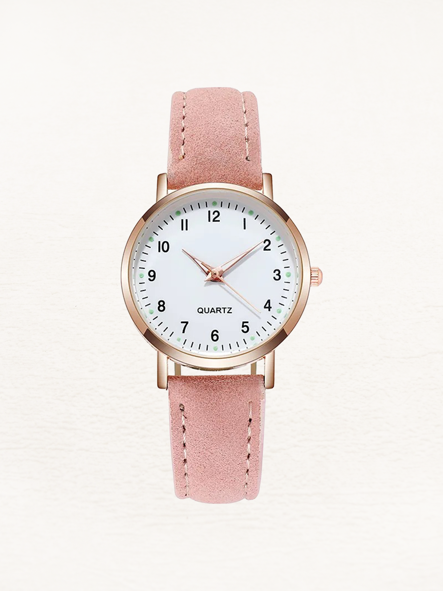 Rose Gold Watch with Suede-Look Strap – Women's Elegant Minimalist Watch