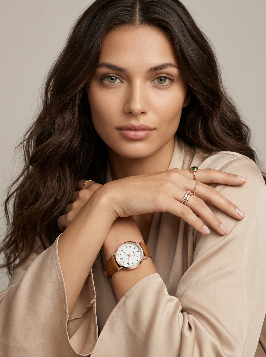 Rose Gold Watch with Suede-Look Strap – Women's Elegant Minimalist Watch