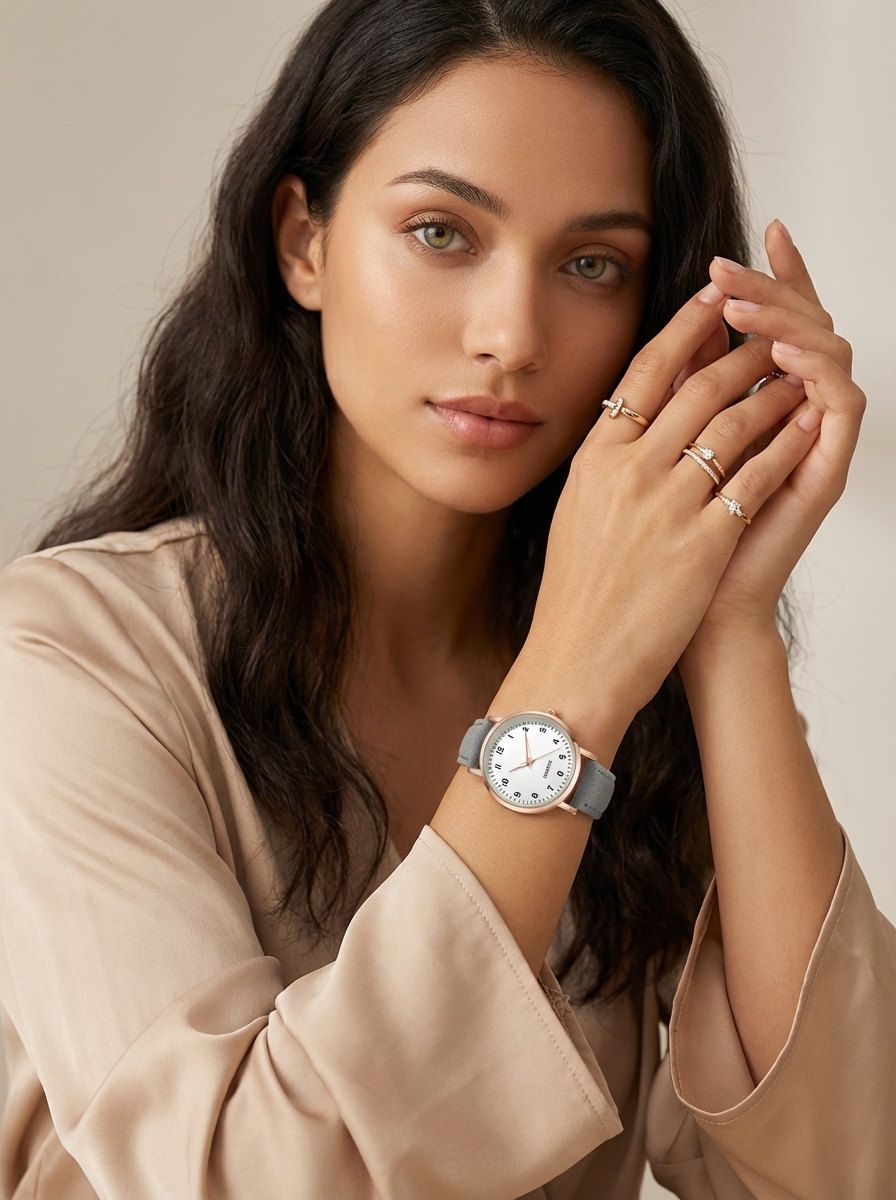 Rose Gold Watch with Suede-Look Strap – Women's Elegant Minimalist Watch