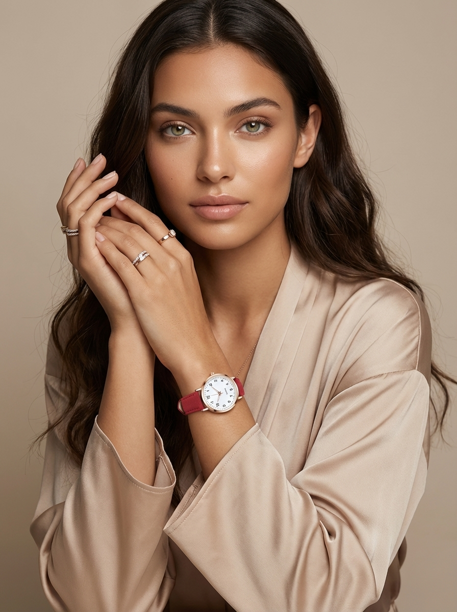 Rose Gold Watch with Suede-Look Strap – Women's Elegant Minimalist Watch