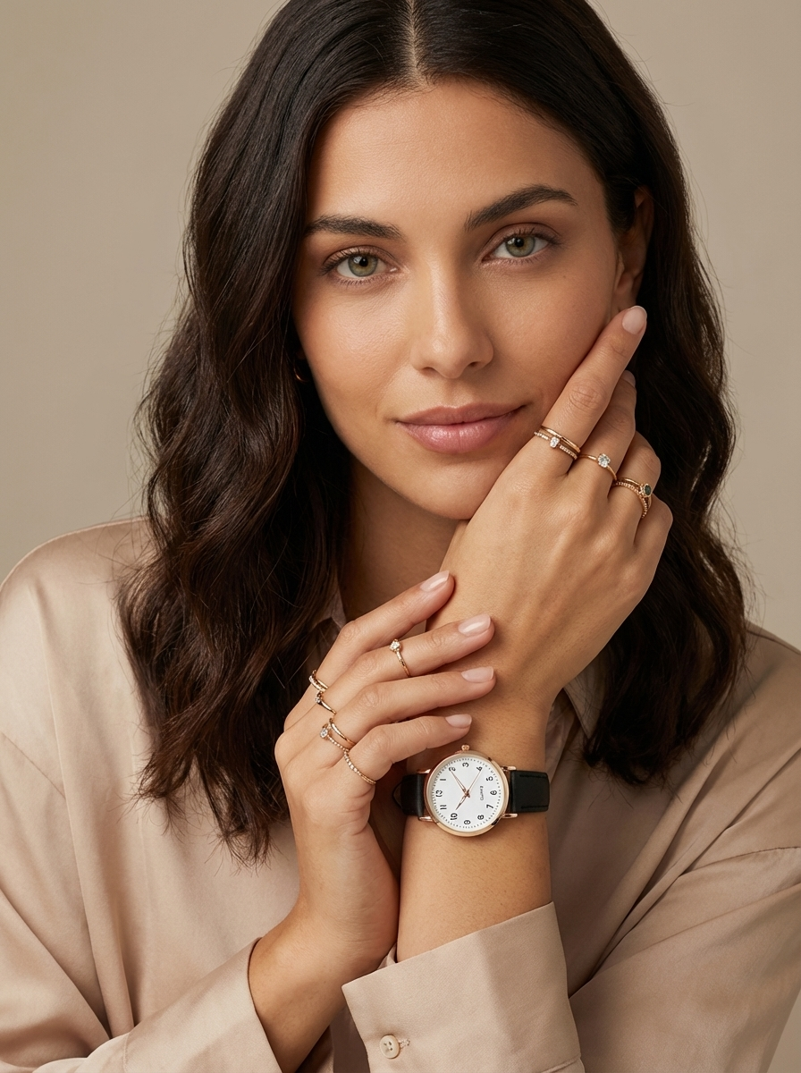 Rose Gold Watch with Suede-Look Strap – Women's Elegant Minimalist Watch