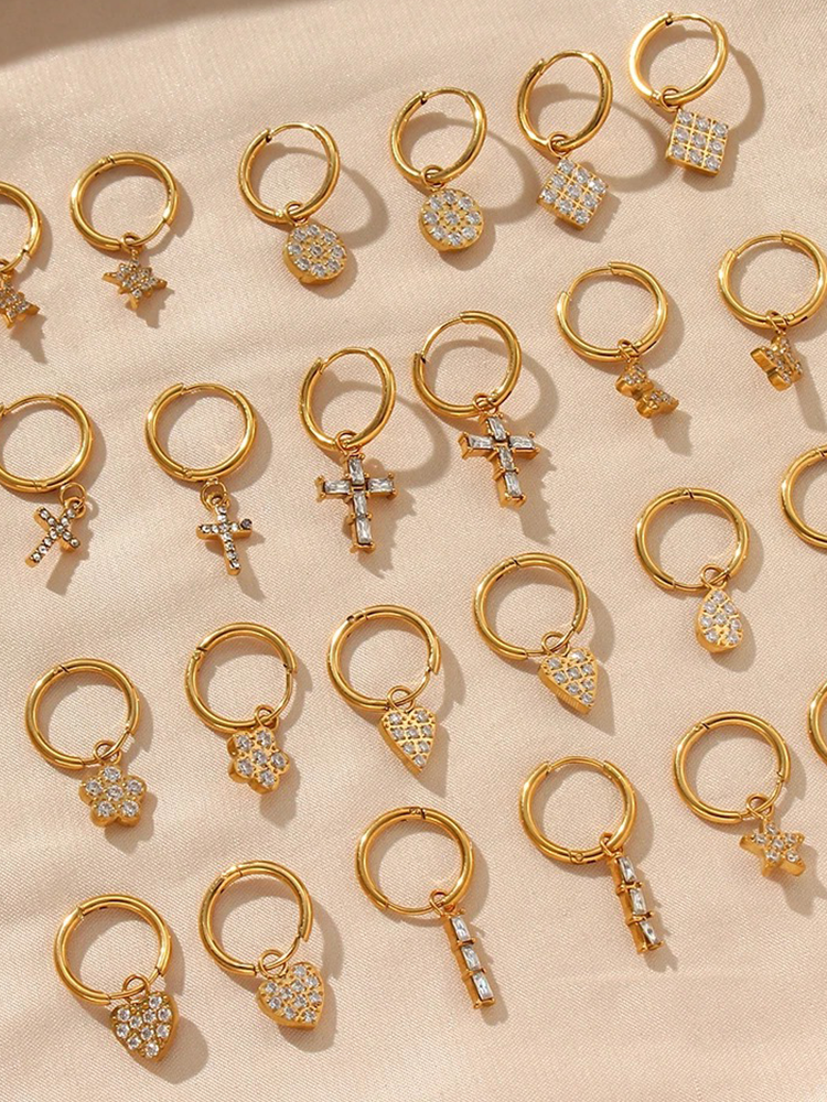 Gold Crystal Cross Earrings – Zirconia Cross Drop Earrings