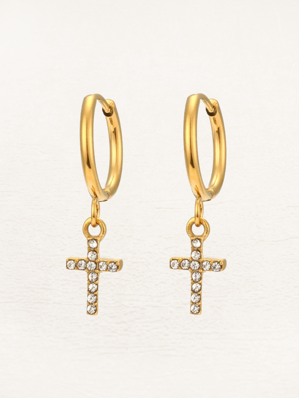 Gold Crystal Cross Earrings – Zirconia Cross Drop Earrings