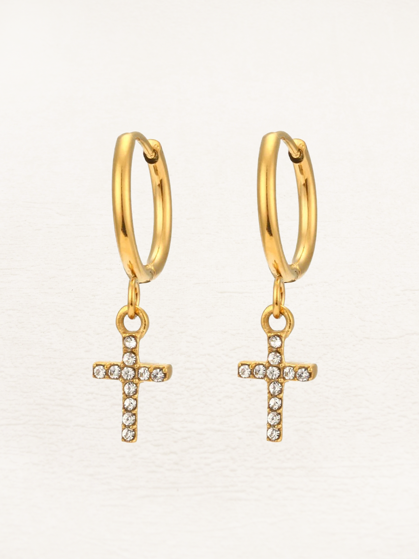 Gold Crystal Cross Earrings – Zirconia Cross Drop Earrings