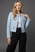 Tweed Cropped Blazer Jacket - Round Neck Smart Occasion Wear | Meave & Ivy